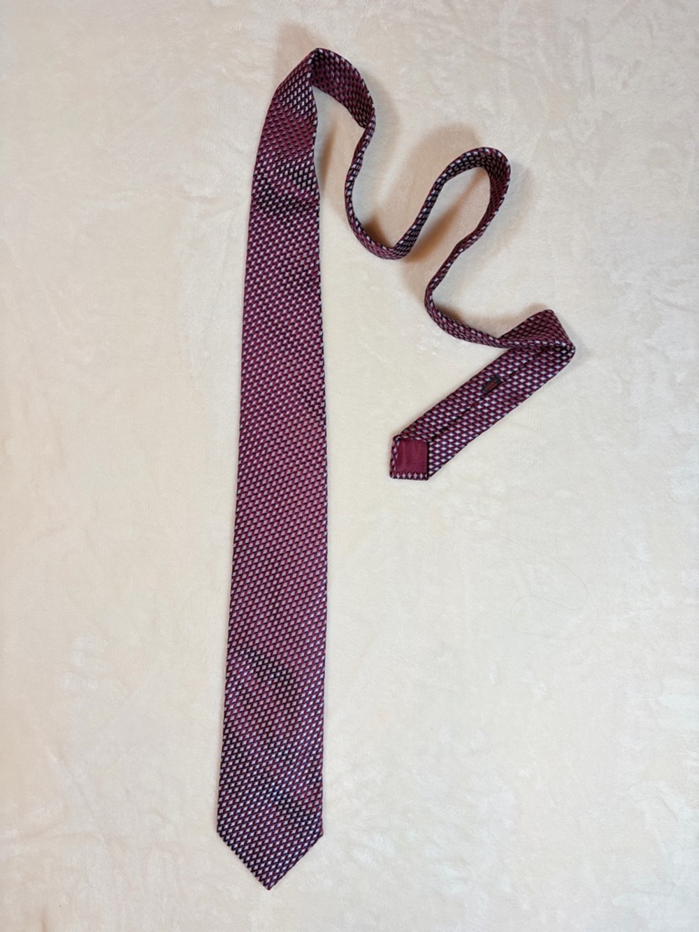 Charvet Men's Geometric Burgundy Blue Silver Silk Woven Classic Tie‎